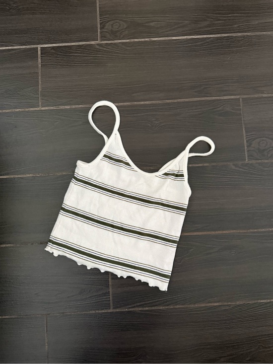 PacSun Tops - PacSun White Ribbed Tank with Olive & Black Stripes